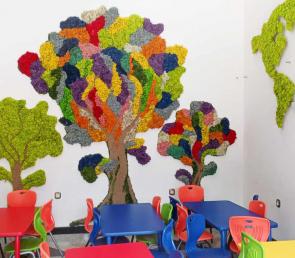 Colorful moss tree forest